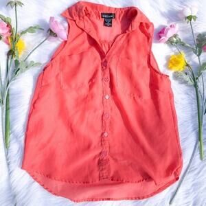 Wet Seal Coral Pink Button Thin Size XS Top Sheer
